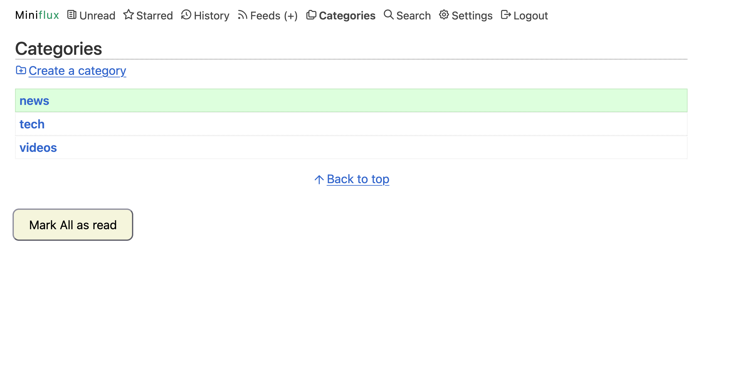 A screenshot of my improved Miniflux